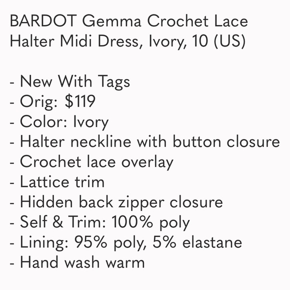 NWT BARDOT Gemma Dress High Neck Open Back Ivory Wedding Beach Bride Honeymoon - Picture 3 of 4